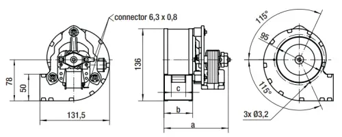Габаритные размеры центробежного вентилятора RLD85/0034A6-3025LH-464 abg Ebmpapst