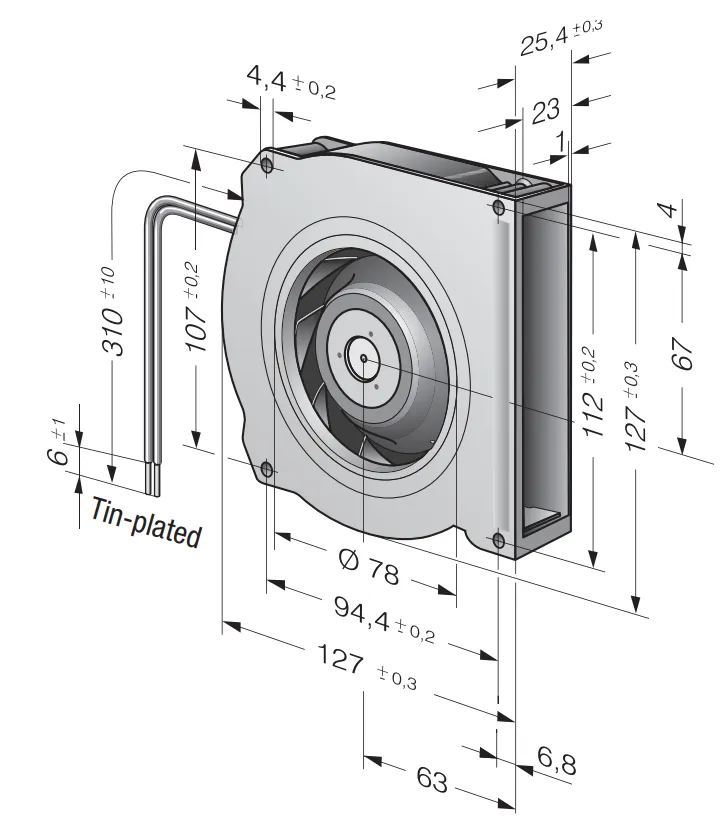 Габаритные размеры компактного вентилятора RLF 100-11/14 Ebmpapst