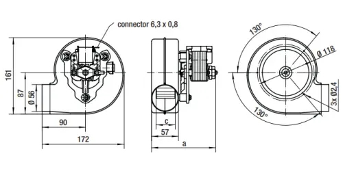 Габаритные размеры центробежного вентилятора RLG108/4200A29-3030LH-577 agw Ebmpapst Габаритные размеры центробежного вентилятора RLG108/4200A29-3030LH-577 agw Ebmpapst