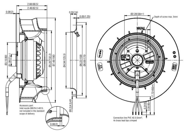Вентилятор R2E190-RA26-20 / R2E190RA2620 центробежный Ebmpapst — изображение 2