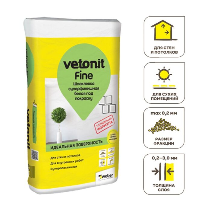 Шпаклевка суперфинишная Vetonit Fine для сухих помещений, 20 кг — изображение 3