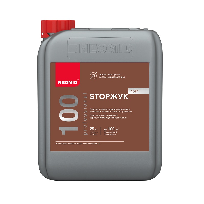 13757 Состав для защиты древесины Neomid 100 Антижук концентрат 1:4 (5 л) — изображение 1