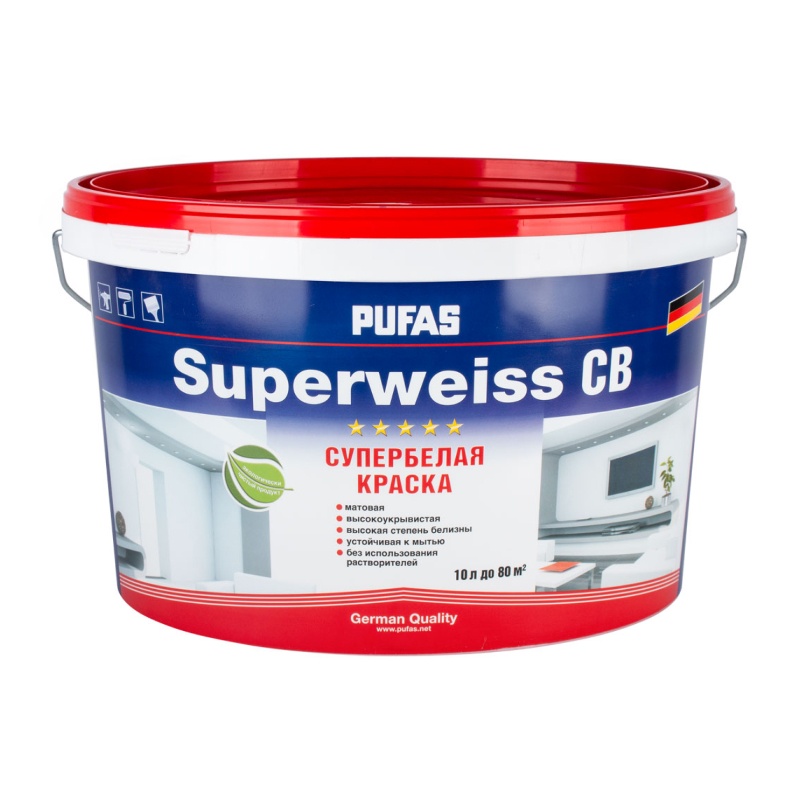 14545 Краска интерьерная супербелая Pufas Superweiss (10 л) — изображение 1