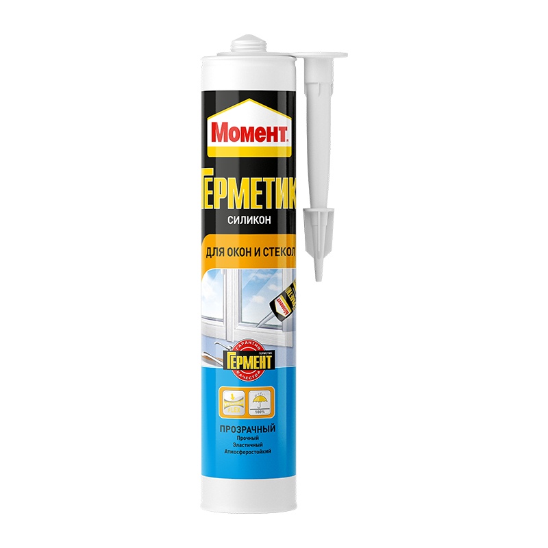 16372 Герметик силиконовый Момент для окон и стекол, прозрачный (0,28 л) — изображение 1
