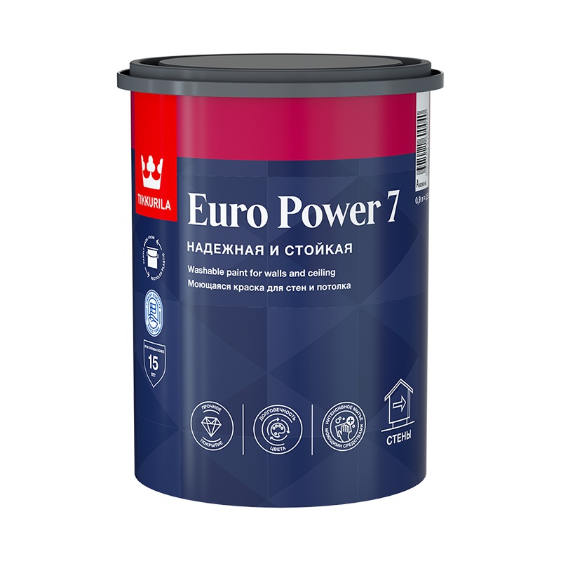 17510 Краска моющаяся Tikkurila Euro Power 7 основа А матовая (0,9 л) — изображение 1