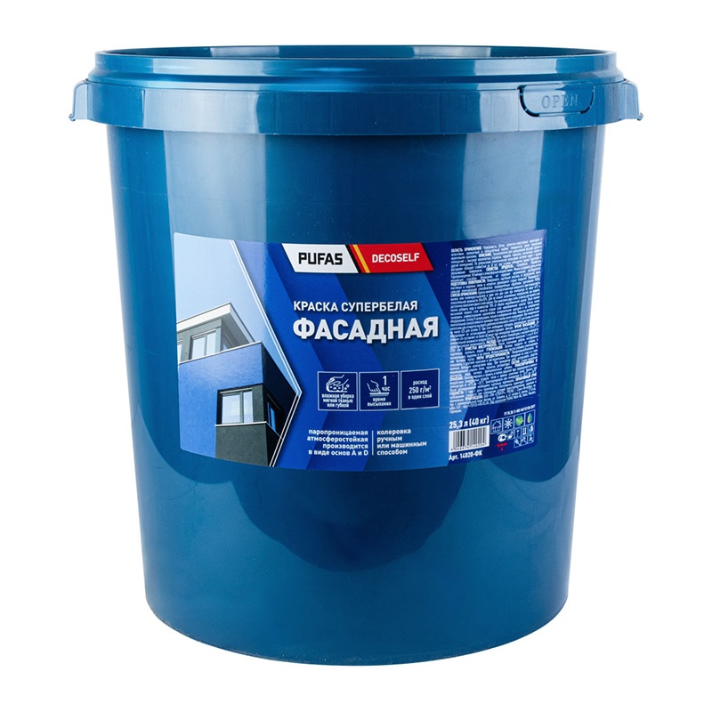 19024 Краска фасадная Pufas Decoself основа A белая морозостойкая (40 кг) — изображение 1