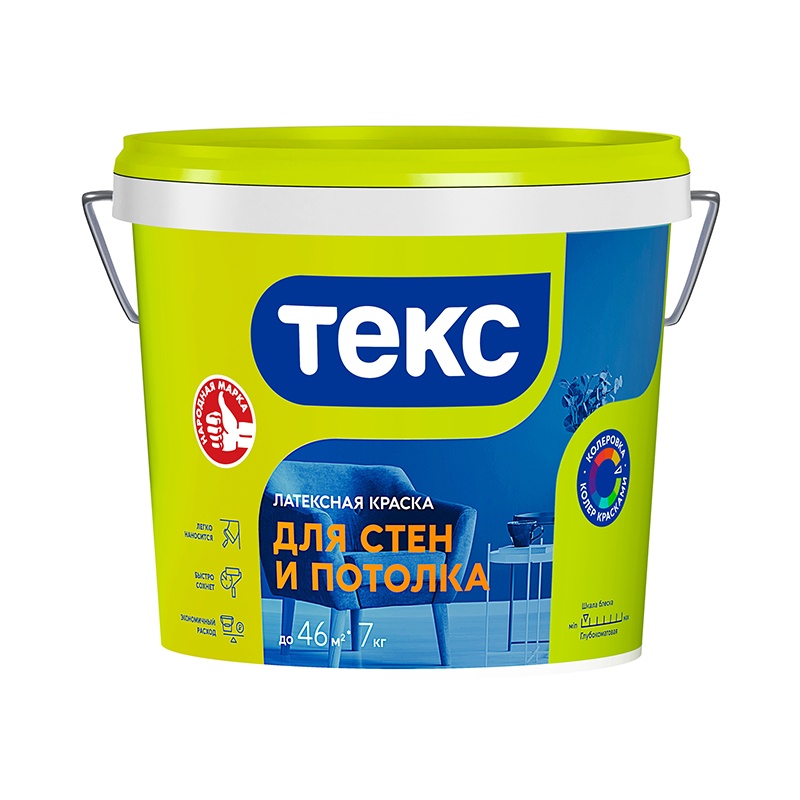 19075 Краска в/д для стен и потолка Текс Универсал (7 кг) — изображение 1
