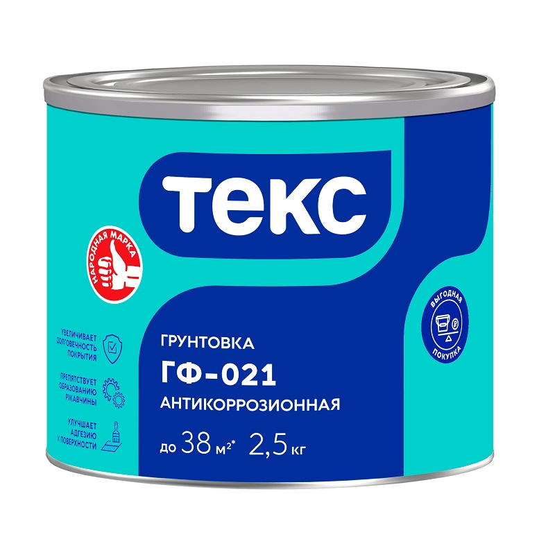 21199 Грунтовка Текс ГФ-021 Универсал серый (2,5 кг) — изображение 1