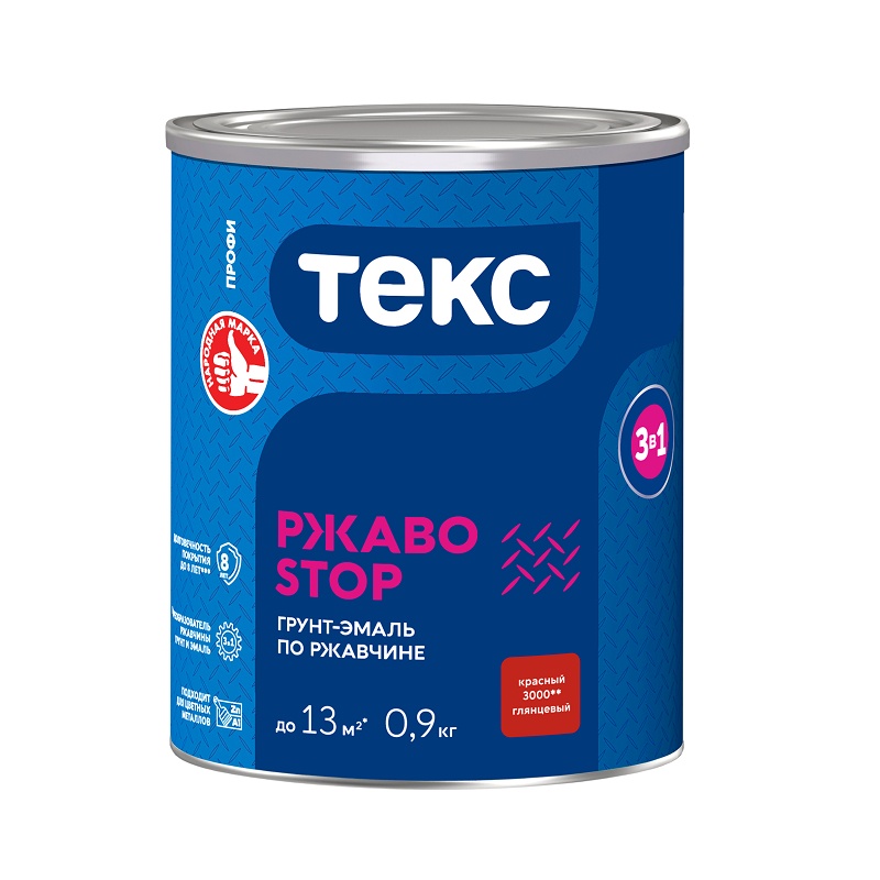 24622 Грунт-эмаль по ржавчине Текс РжавоStop красный (0,9 кг) — изображение 1