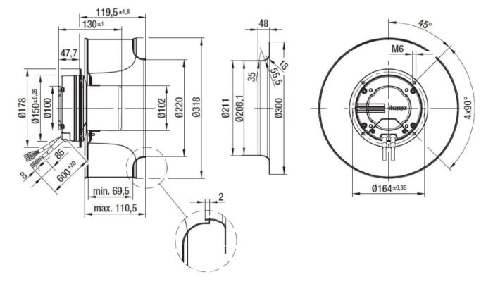 Вентилятор Ebmpapst R3G310-AJ40-71 / R3G310AJ4071 радиальный EC — изображение 2