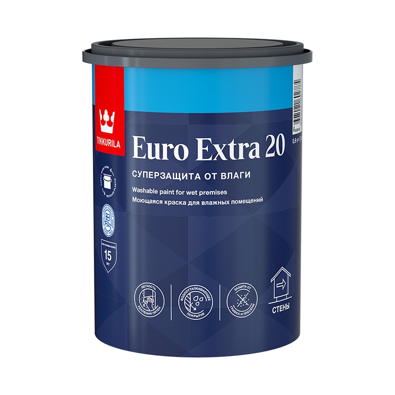25464 Краска для влажных помещений Tikkurila Euro Extra 20 С полуматовая (0,9 л) — изображение 1
