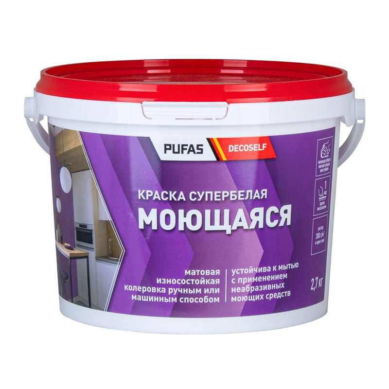 25550 Краска моющаяся Pufas Decoself белая (2,7 кг) — изображение 1