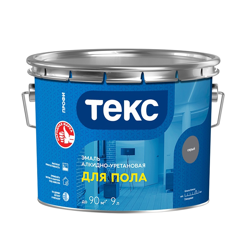 25762 Эмаль для бетонных полов Текс Профи серая (9 л) — изображение 1