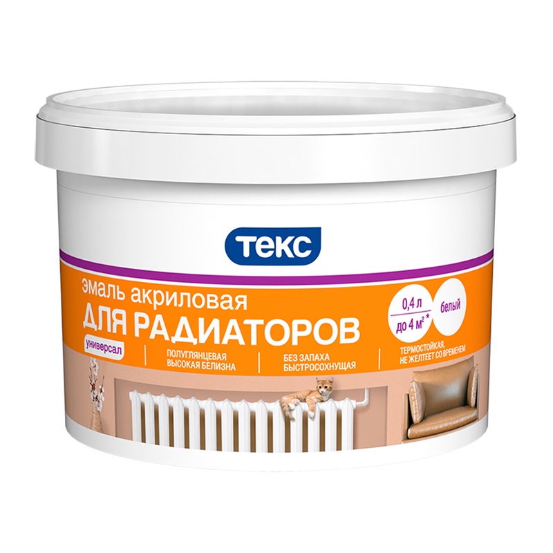25836 Эмаль акриловая для радиаторов Текс белая полуглянц. (0,4 л) — изображение 1