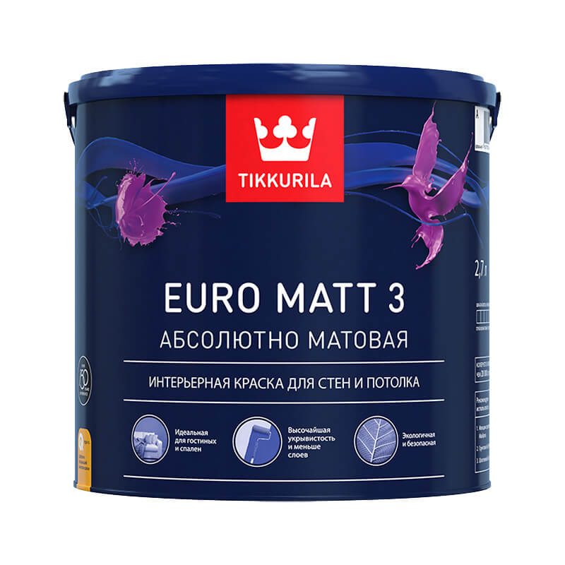 26305 Краска интерьерная Tikkurila Euro Matt 3 основа С глубоко матовая (9 л) — изображение 1