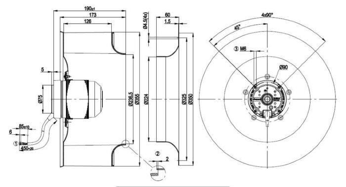 Вентилятор R4E355-AG01-05 / R4E355AG0105 центробежный Ebmpapst — изображение 2