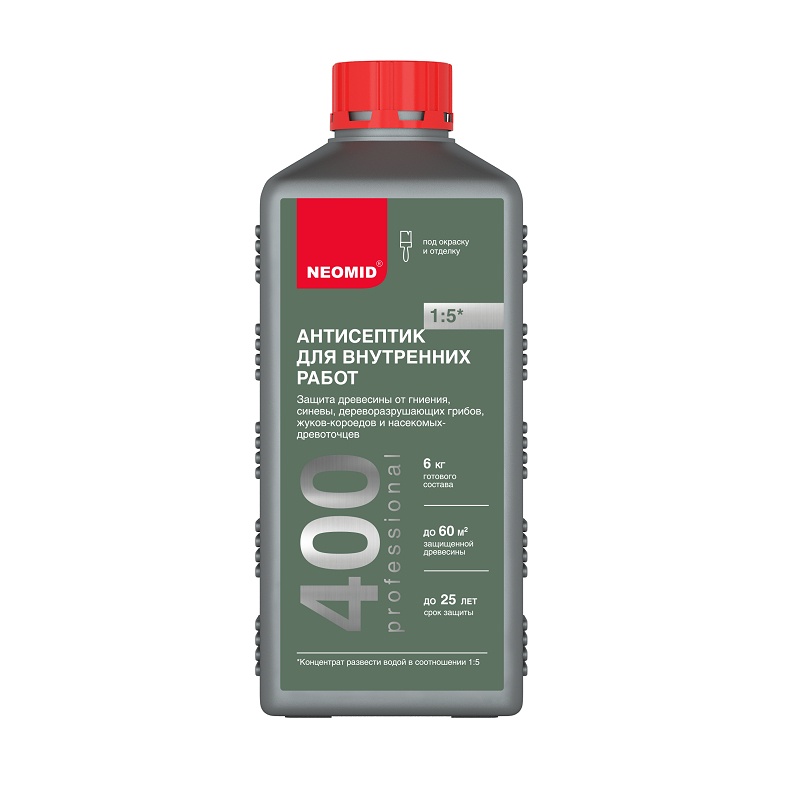 44843 Антисептик концентрат 1:5 Neomid 400 для внутренних работ (1 л) — изображение 1