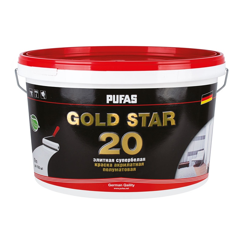 46790 Краска акрилатная Pufas Gold Star 20 основа А полуматовая (9 л) — изображение 1