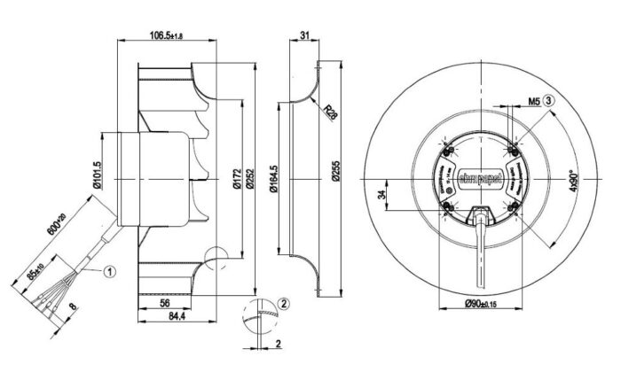 Вентилятор Ebmpapst R3G250-AD62-30 / R3G250AD6230 радиальный EC — изображение 2