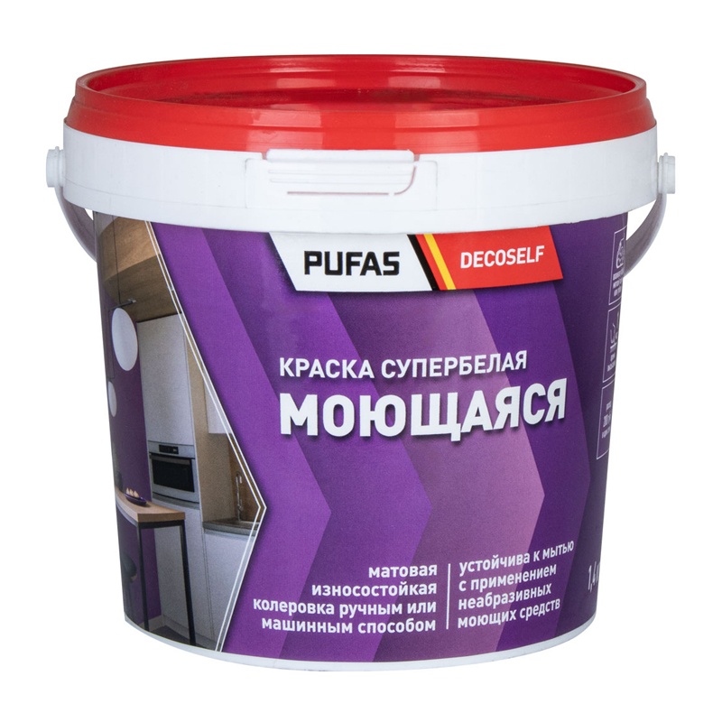 53876 Краска моющаяся Pufas Decoself белая (1,4 кг) — изображение 1