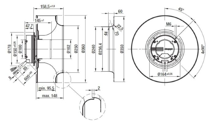 Вентилятор Ebmpapst R3G355-AM29-71 / R3G355AM2971 радиальный EC — изображение 2