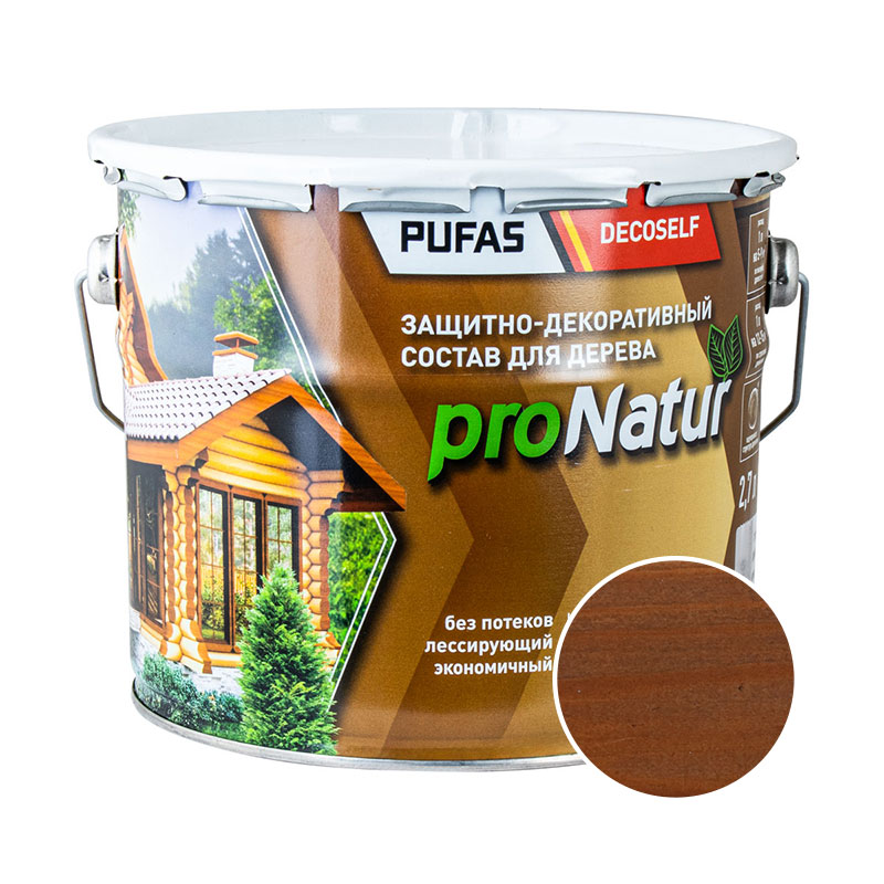 60331 Антисептик лессирующий для дерева Pufas ProNatur орех (2,7 л) — изображение 1