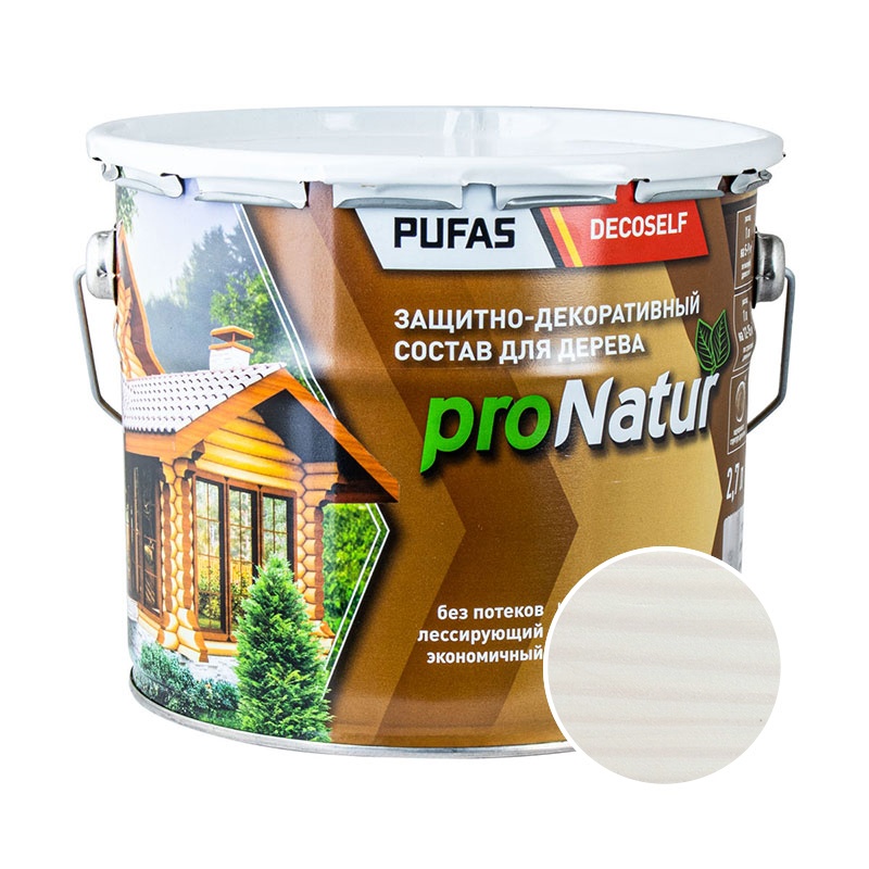 60337 Антисептик лессирующий для дерева Pufas ProNatur белый (2,7 л) — изображение 1