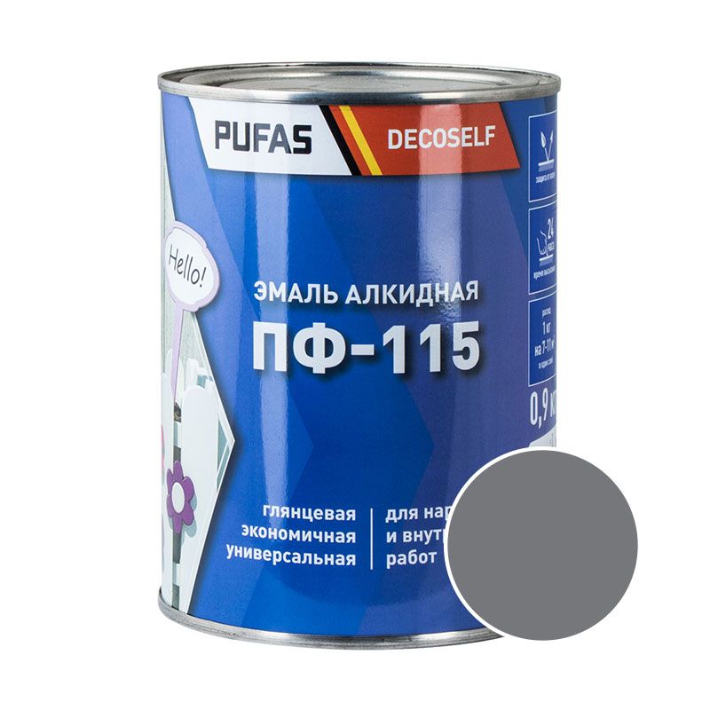 60377 Эмаль Pufas Decoself ПФ-115 серая (0,9 кг) — изображение 1