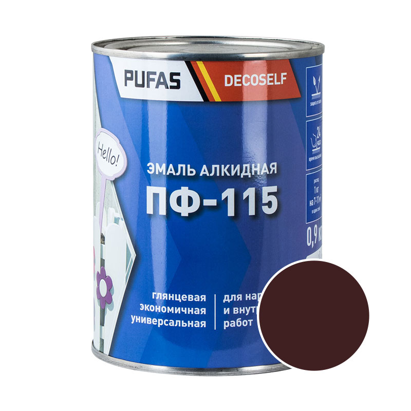 60387 Эмаль Pufas Decoself ПФ-115 коричневая (0,9 кг) — изображение 1