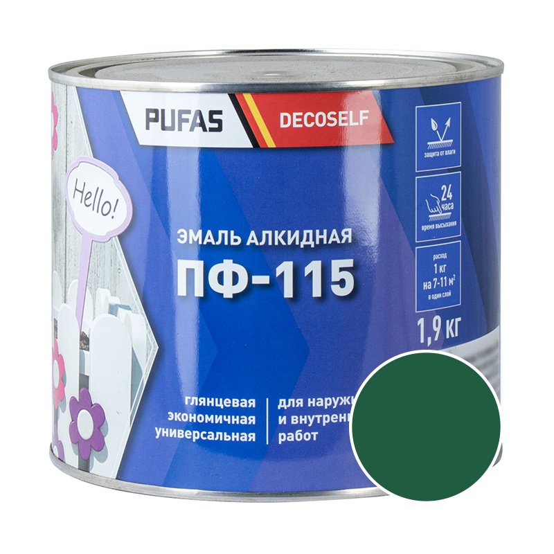 60447 Эмаль Pufas Decoself ПФ-115 зеленая (1,9 кг) — изображение 1