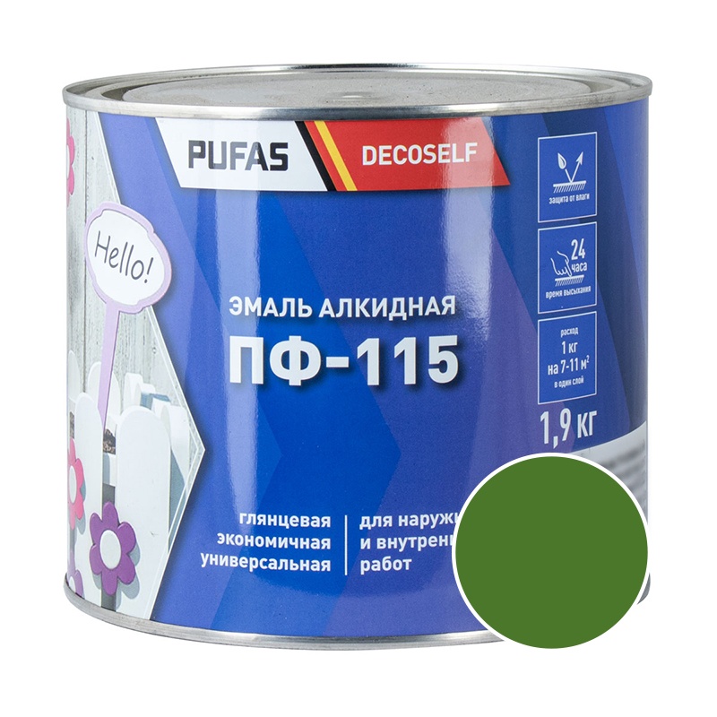 60449 Эмаль Pufas Decoself ПФ-115 салатная (1,9 кг) — изображение 1