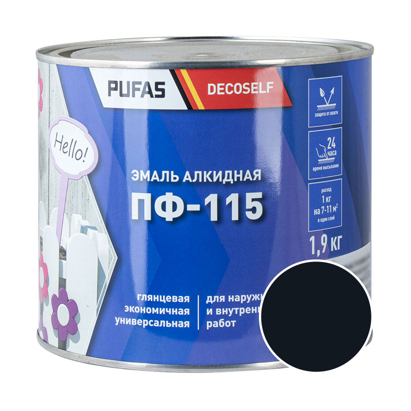 60451 Эмаль Pufas Decoself ПФ-115 черная (1,9 кг) — изображение 1