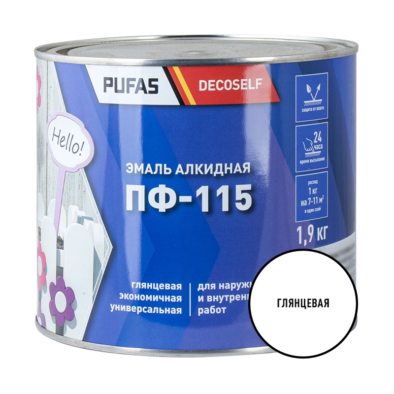 60453 Эмаль Pufas Decoself ПФ-115 белая (1,9 кг) — изображение 1
