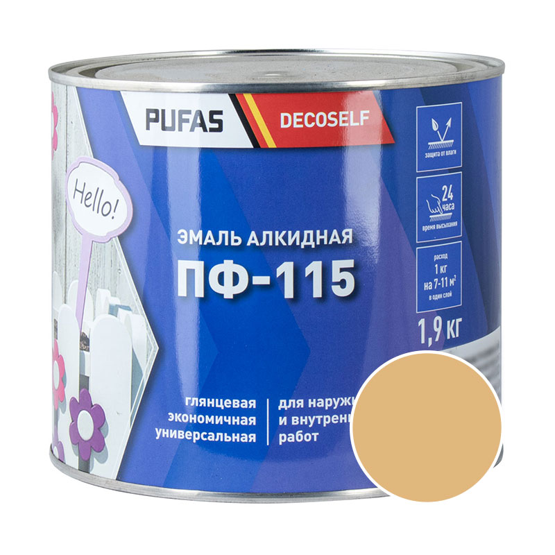 60457 Эмаль Pufas Decoself ПФ-115 бежевая (1,9 кг) — изображение 1