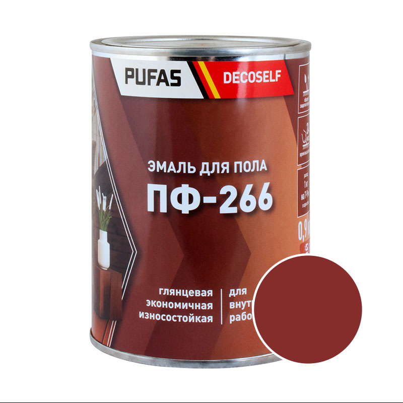 60465 Эмаль для пола Pufas Decoself ПФ-266 красно-коричневая (0,9 кг) — изображение 1