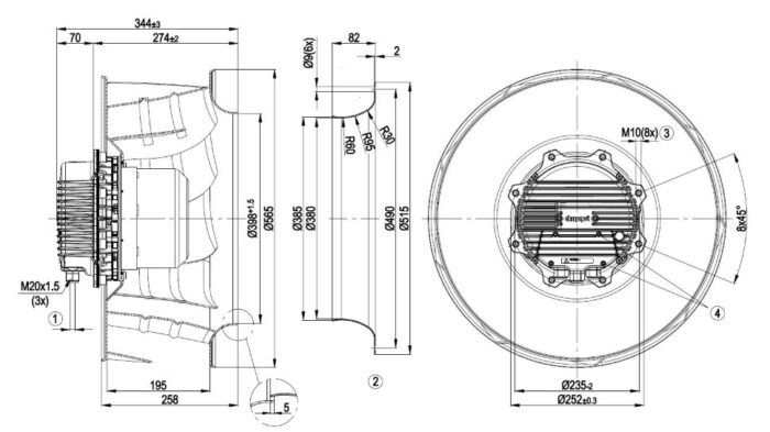 Вентилятор Ebmpapst R3G560-AH07-13 / R3G560AH0713 радиальный EC — изображение 2