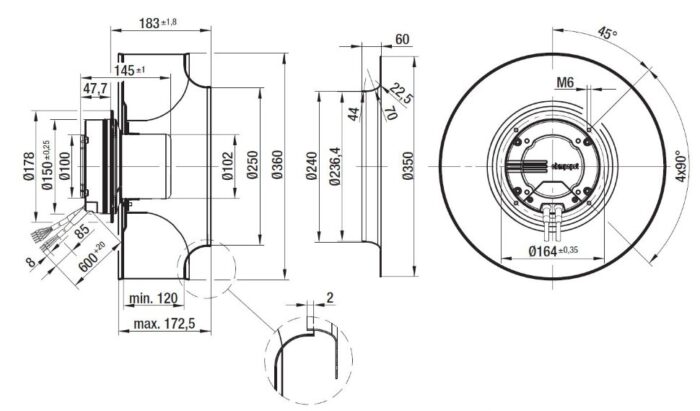 Вентилятор Ebmpapst R3G355-AN31-61 / R3G355AN3161 радиальный EC — изображение 2
