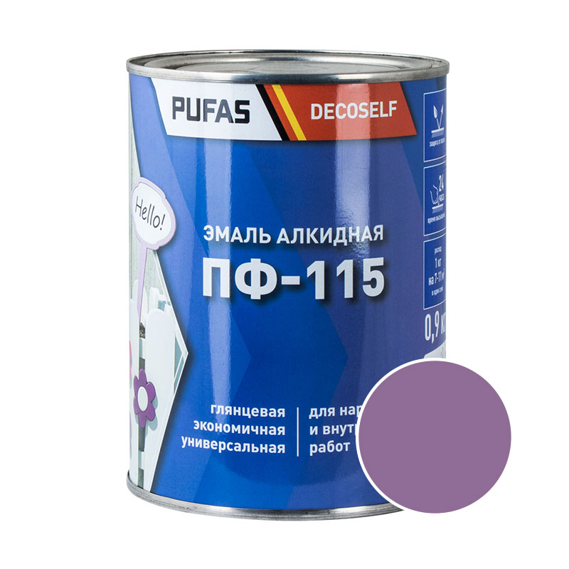 73949 Эмаль Pufas Decoself ПФ-115 сиреневая (0,9 кг) — изображение 1