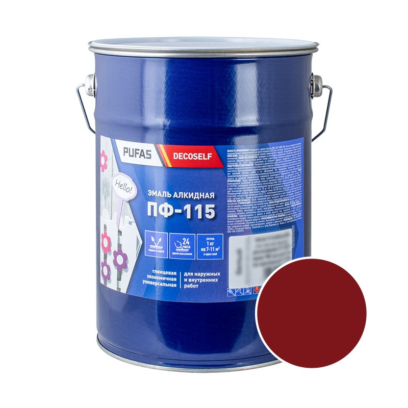 74383 Эмаль Pufas Decoself ПФ-115 вишневая (5 кг) — изображение 1