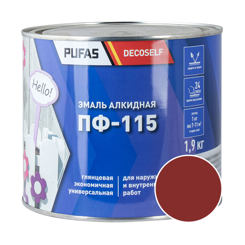 78123 Эмаль Pufas Decoself ПФ-115 красно-коричневая (1,9 кг) — изображение 1