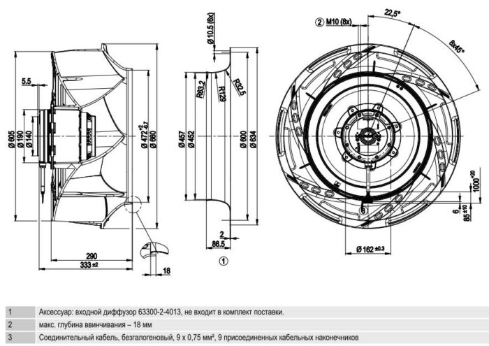 Вентилятор R4D630-RB15-01 / R4D630RB1501 центробежный Ebmpapst — изображение 2