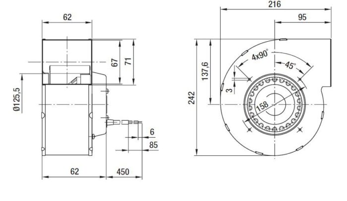 Вентилятор G2E140-DI52-01 / G2E140DI5201 центробежный Ebmpapst — изображение 2