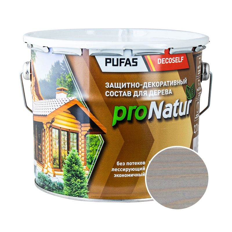 85551 Антисептик лессирующий для дерева Pufas ProNatur серый туман (2,7 л) — изображение 1
