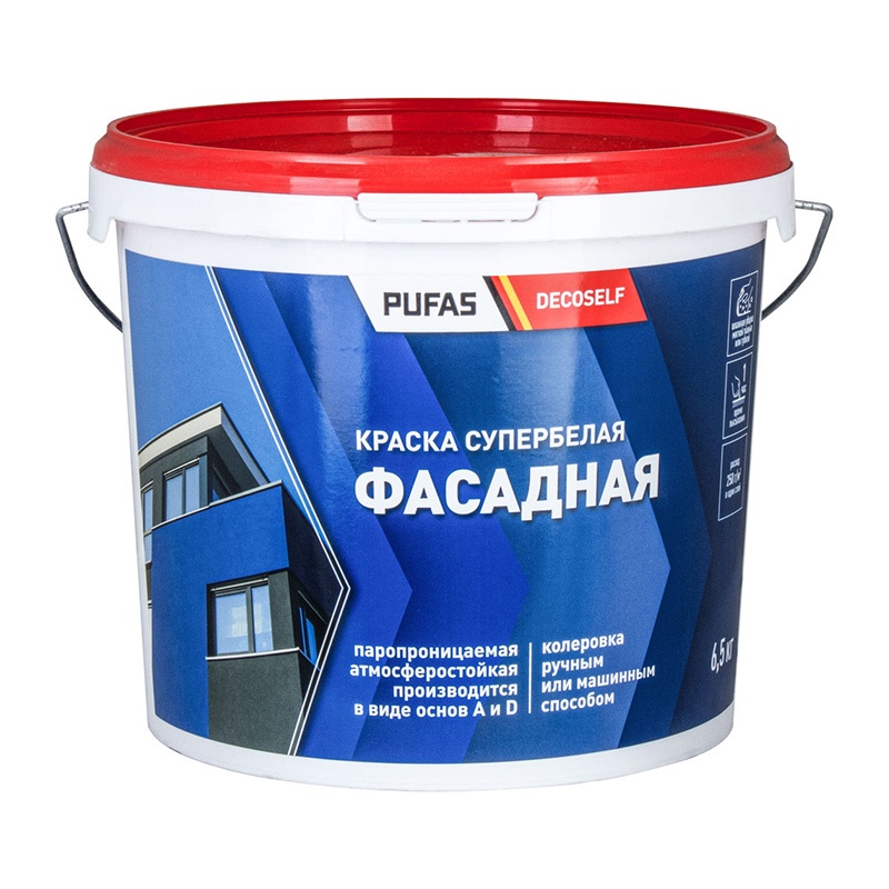 85806 Краска фасадная Pufas Decoself основа A белая морозостойкая (6,5 кг) — изображение 1