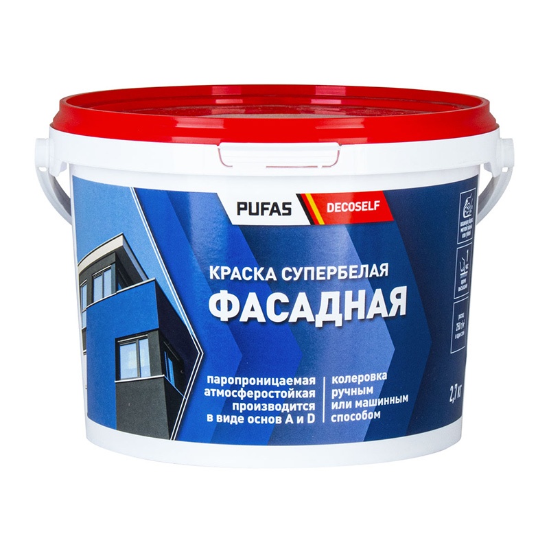 85807 Краска фасадная Pufas Decoself основа A белая морозостойкая (2,7 кг) — изображение 1