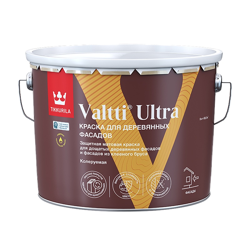 90468 Краска для деревянных фасадов Tikkurila Valtti Ultra основа С матовая (9 л) — изображение 1
