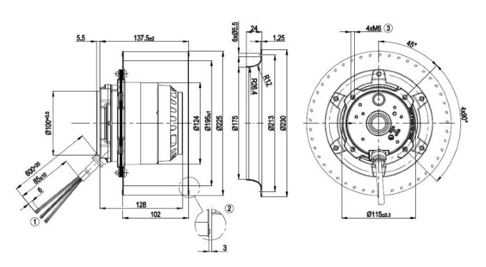 Вентилятор R4E225-BK05-03 / R4E225BK0503 центробежный Ebmpapst — изображение 2