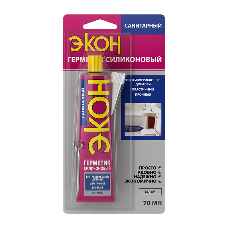 91280 Герметик силиконовый Экон санитарный, белый (70 мл) — изображение 1