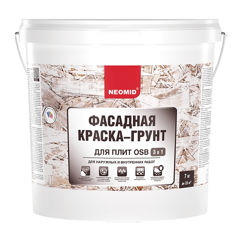 92987 Краска-грунт фасадная для плит OSB Neomid Proff 3в1 (7 кг) — изображение 1