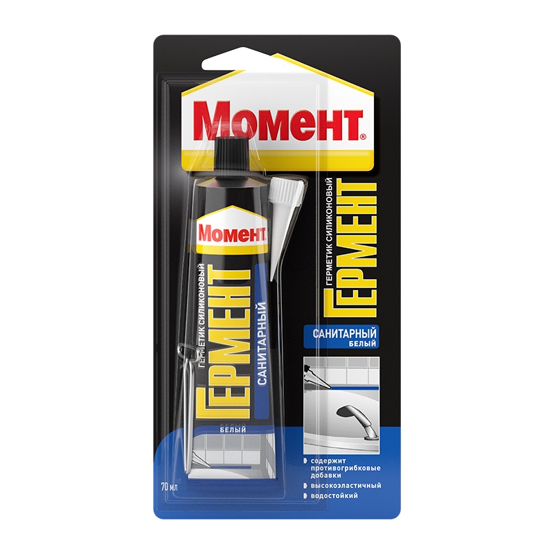 92990 Герметик Момент Гермент силиконовый, санитарный, белый (70 мл) — изображение 1